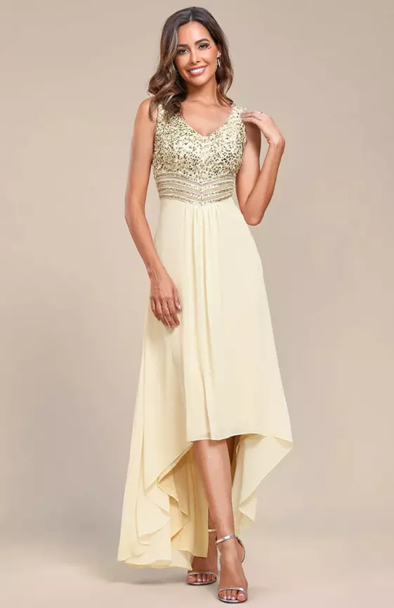 Sexy High-Low Maxi Chiffon Evening Dresses with Sequin
