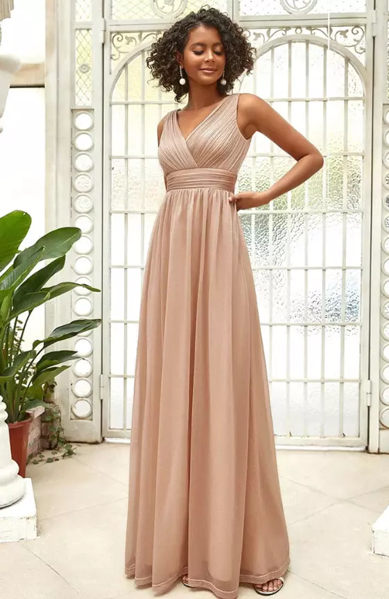 Double V Neck Floor Length Sparkly Evening Dresses for Party
