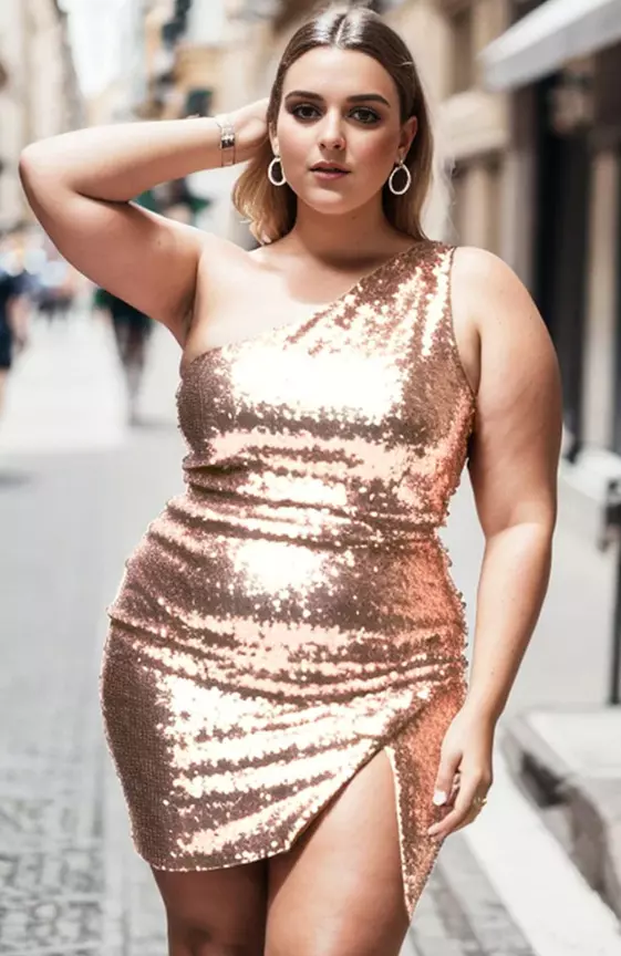 Plus Size Shiny One Shoulder Sequin Bodycon Sleeveless Homecoming Dress

