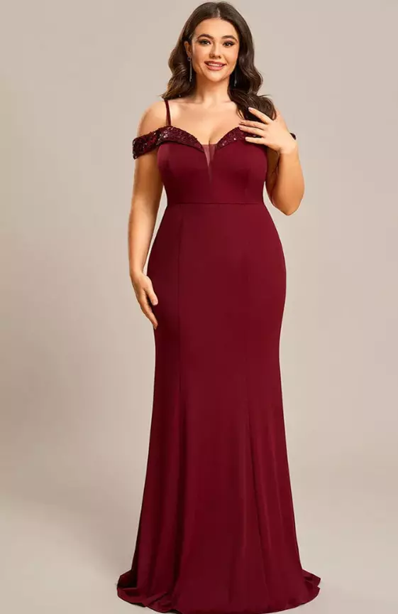 Stylish Plus Size Bodycon Deep V-Neck Sequin Evening Dress
