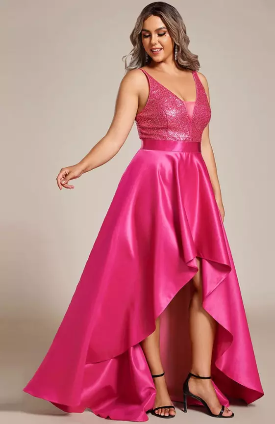 High Low Sleeveless Plus Size Dresses With Sequin for Evening
