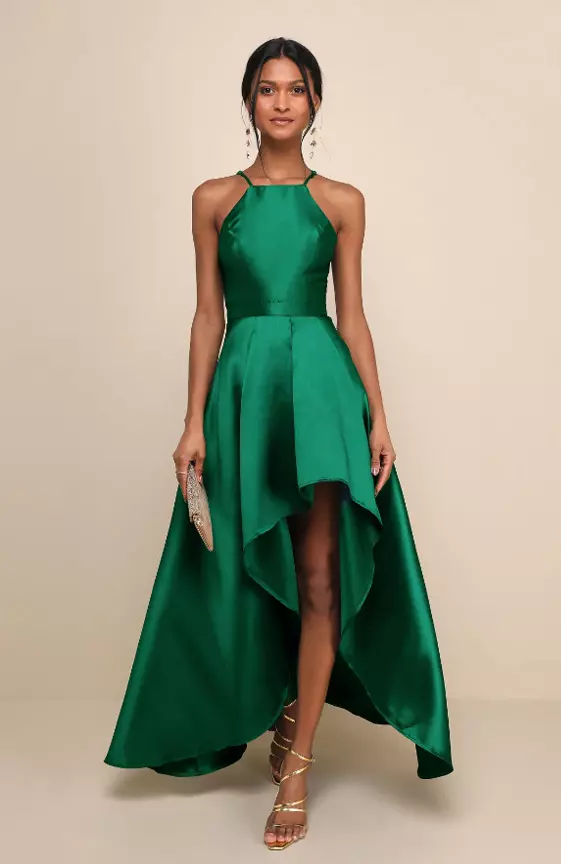 Broadway Show Emerald Green High-Low Maxi Dress
