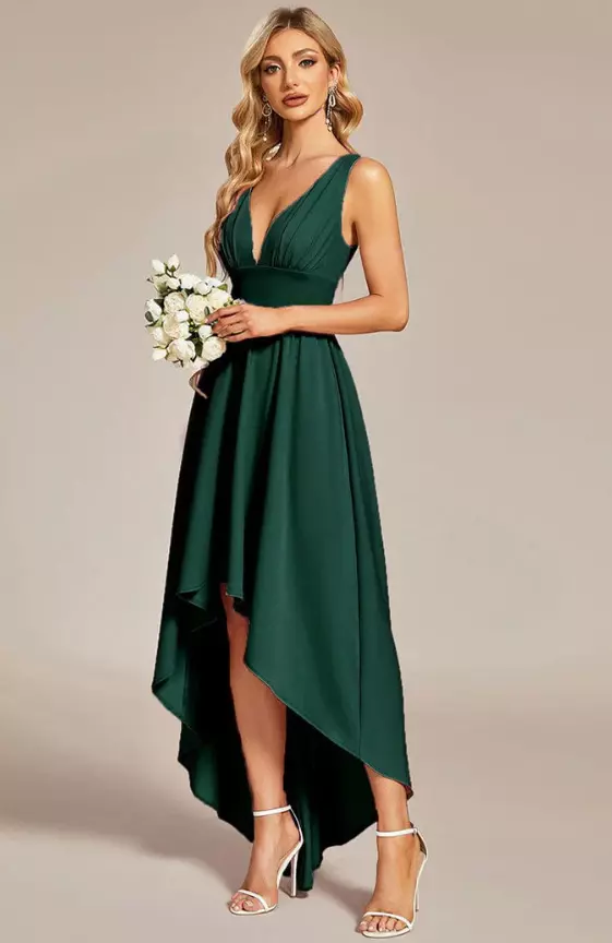 Elegant High-Low Sleeveless Empire Waist Bridesmaid Dress
