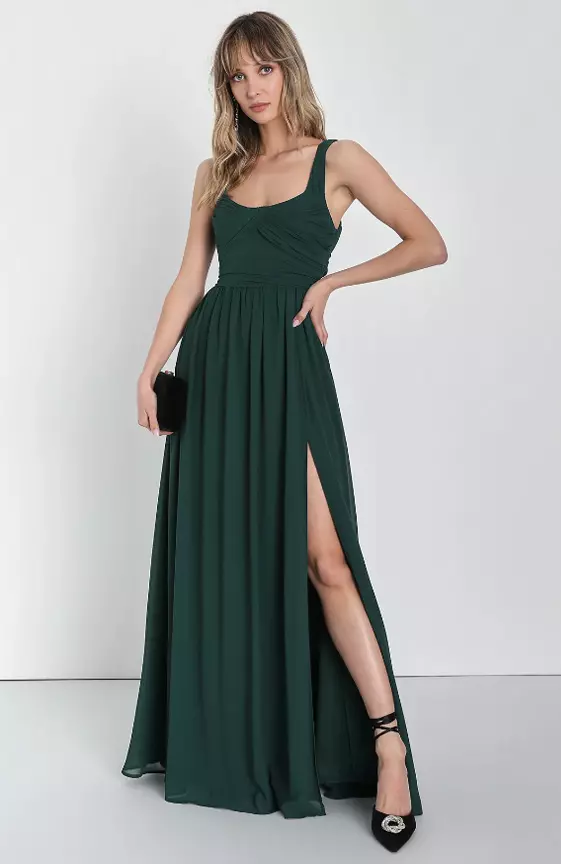 Sensational Moment Emerald Green Pleated Maxi Dress
