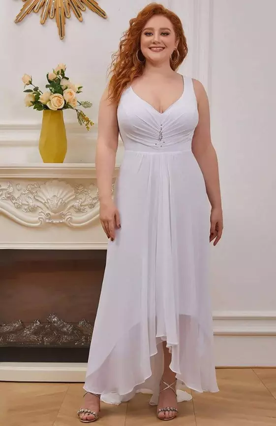 Plus Size Chiffon Formal V-Neck High-Low Cocktail Dress
