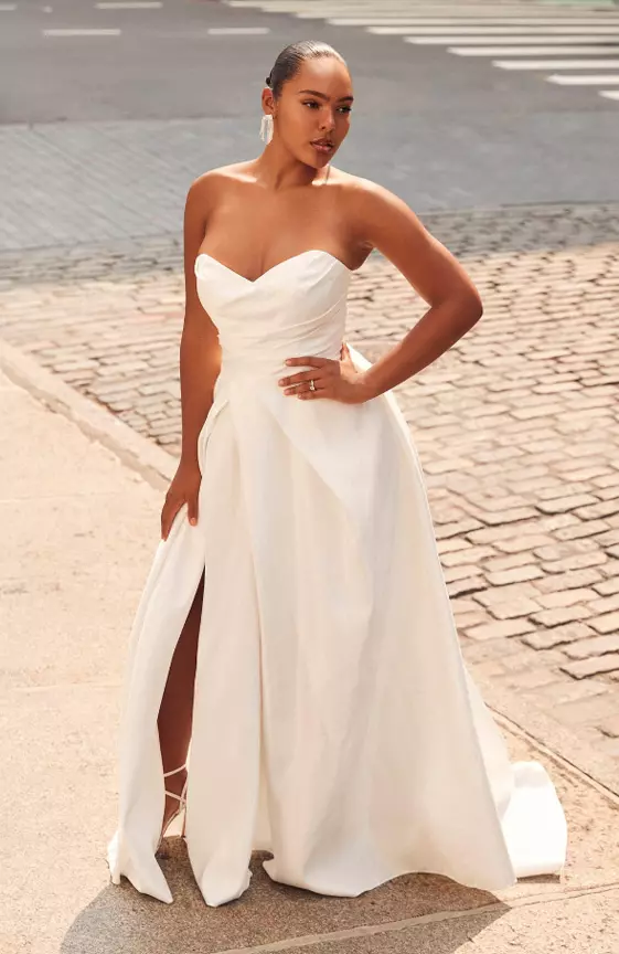 Lifetime of Love White Satin Strapless A-Line Gown
