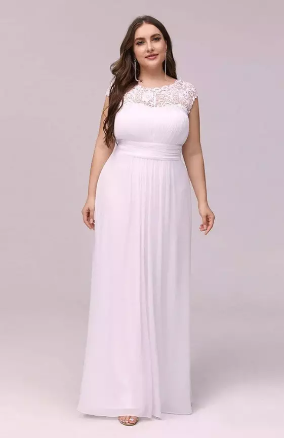 Plus Size Maxi Long Formal Lace Cap Sleeve Evening Dress
