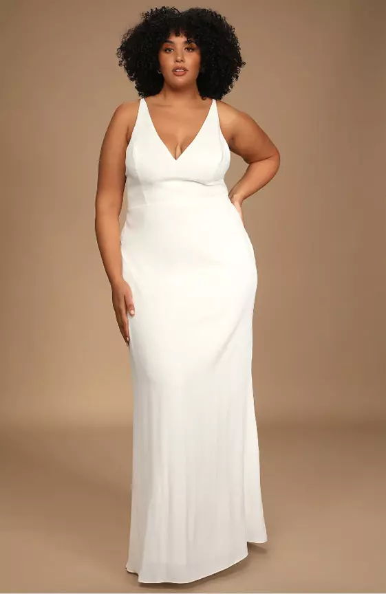 Love and Happiness White Button Back Mermaid Maxi Dress
