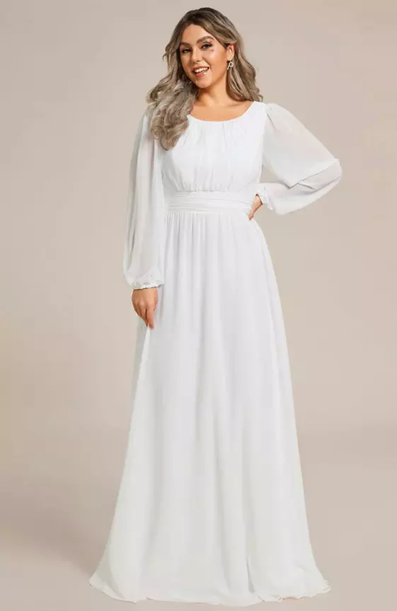 Plus Size See-Through Puff Sleeve Chiffon Mother Dress
