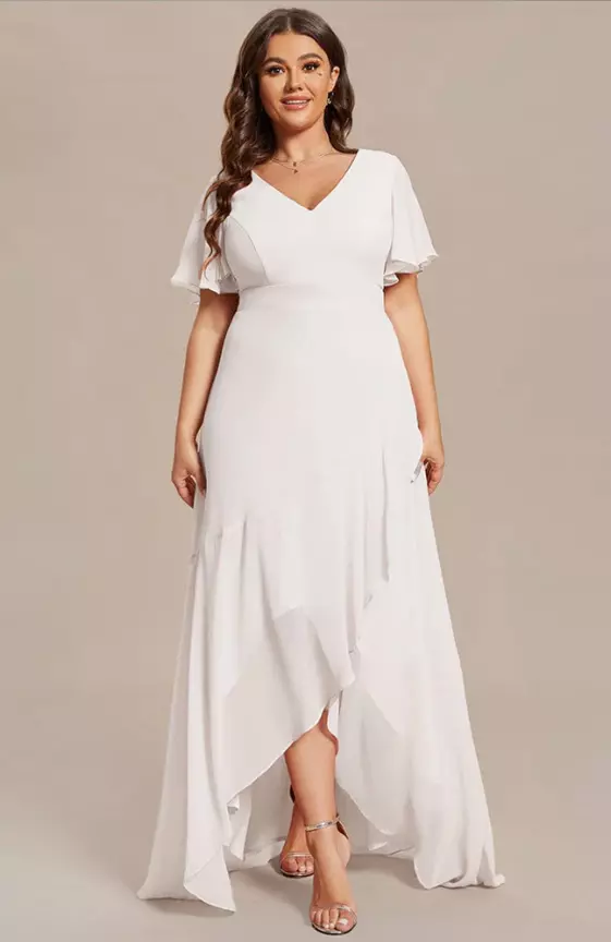 Plus Size Elegant Lotus Sleeves Chiffon Bridesmaid Dress
