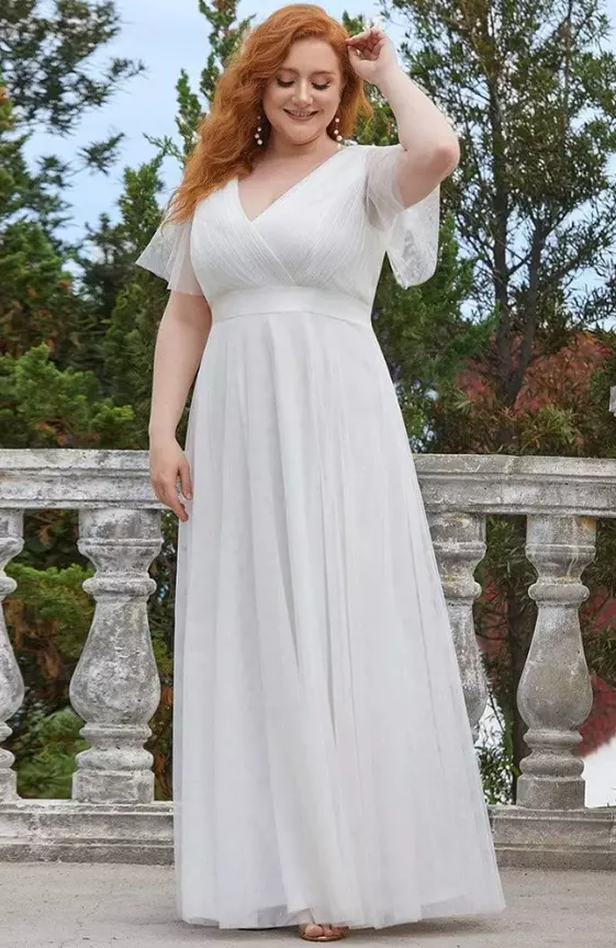 Women′s Floor-Length Plus Size Formal Bridesmaid Dress with Short Sleeve
