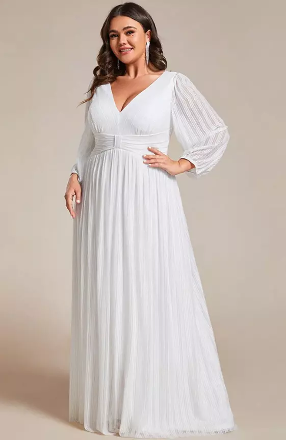 Plus Size Dazzling Empire Waist See-Through Long Sleeves A-Line Evening Dress
