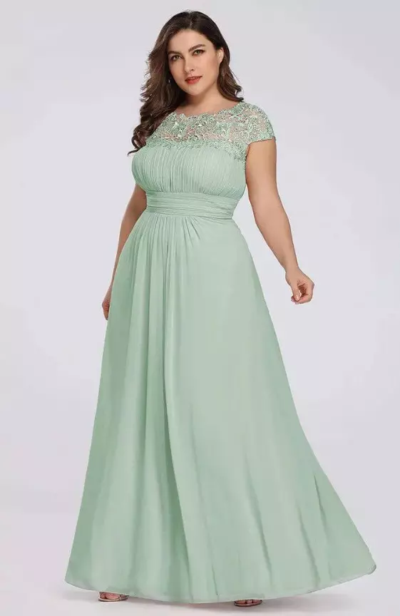 Plus Size Maxi Long Formal Lace Cap Sleeve Evening Dress
