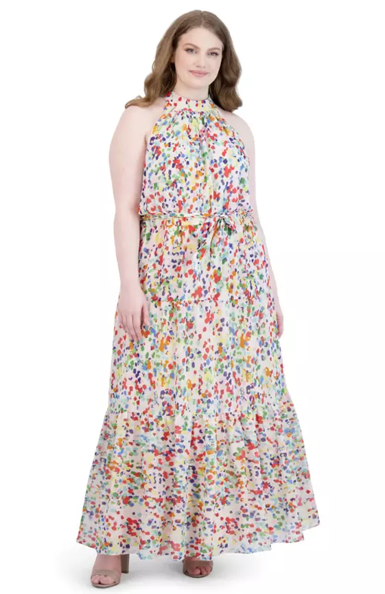 Print Belted Tiered Maxi Dress
