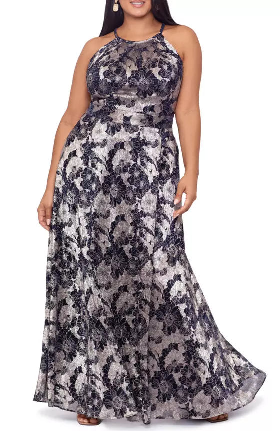 Metallic Floral Gown
