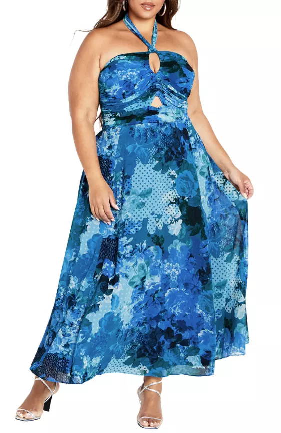 Everlee Floral Print Halter Dress
