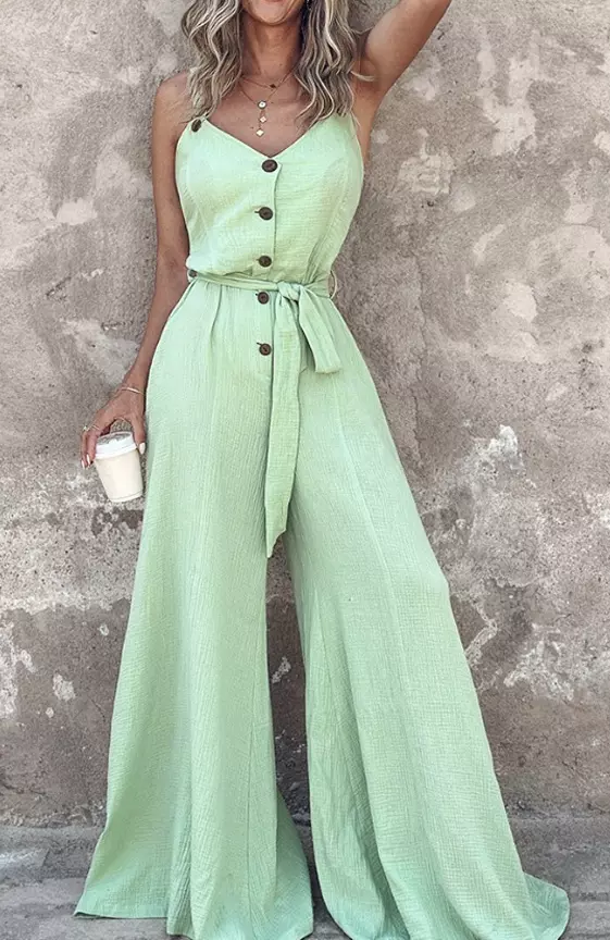 Buttoned Sleeveless Tied Detail Jumpsuit