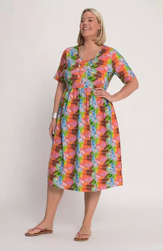 Colorful Rainbow Empire Cotton Pocket Knit Dress
