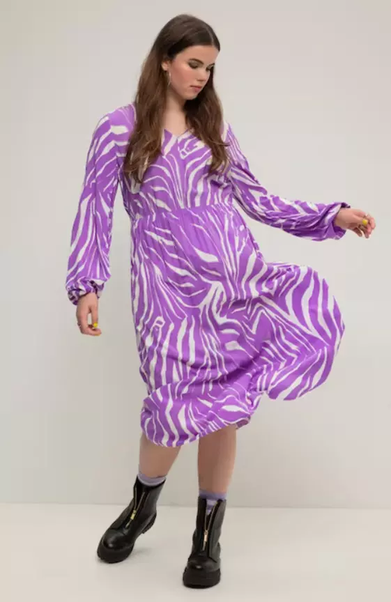 Zebra Print Long Sleeve V-Neck Dress
