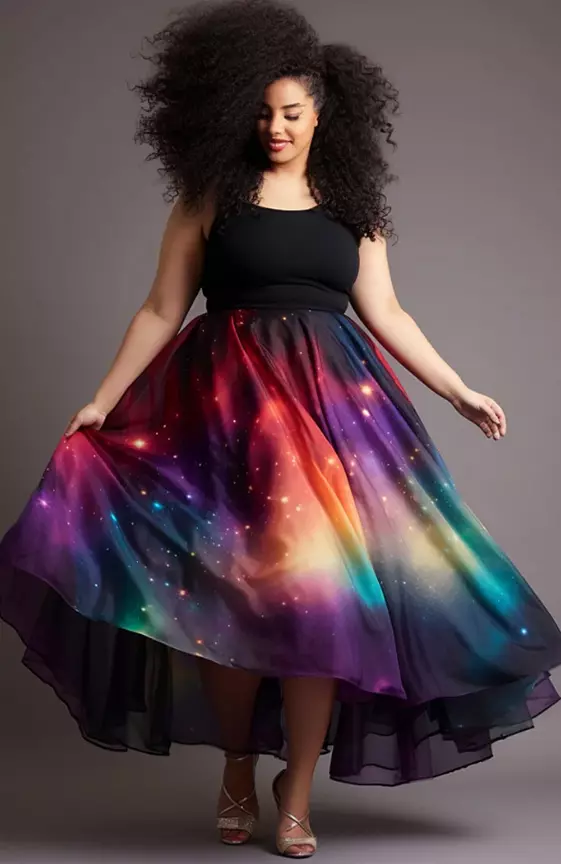 Xpluswear Design Plus Size Daily Elegant Multicolor Tie Dye Print Tulle Skirts
