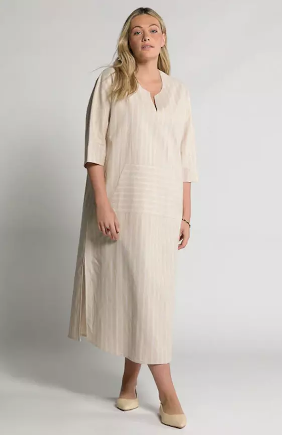 Eco Cotton/Linen Blend Kangaroo Pocket Stripe Dress