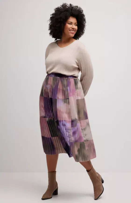 Watercolor Patch Look Elastic Waist Pleated Skirt
