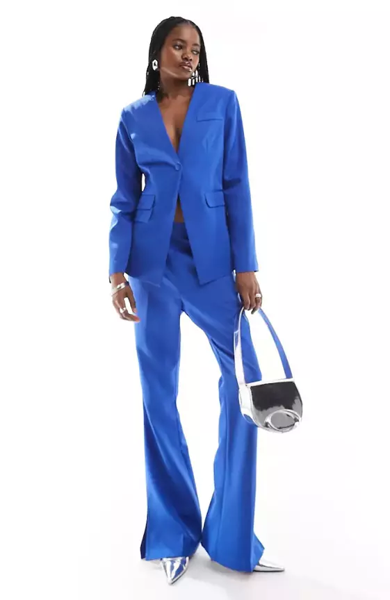 Extro & Vert tailored blazer & split hem pants set in cobalt
