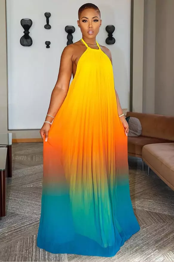Halter Backless Ombre Print Vacation Oversized Maxi Dresses
