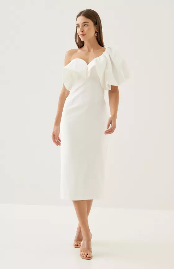 Joane Asymmetric Puff Sleeve Dress
