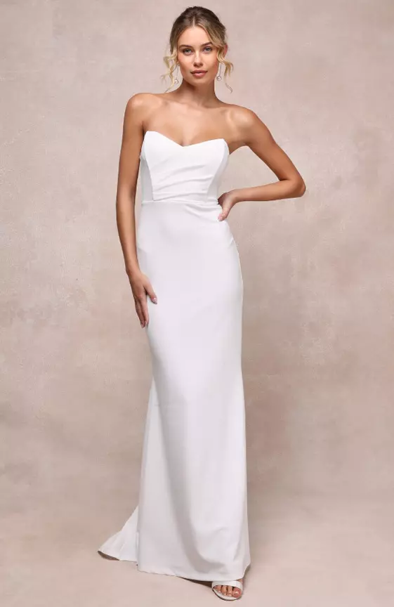 Iconic Arrival White Mesh Strapless Bustier Mermaid Maxi Dress
