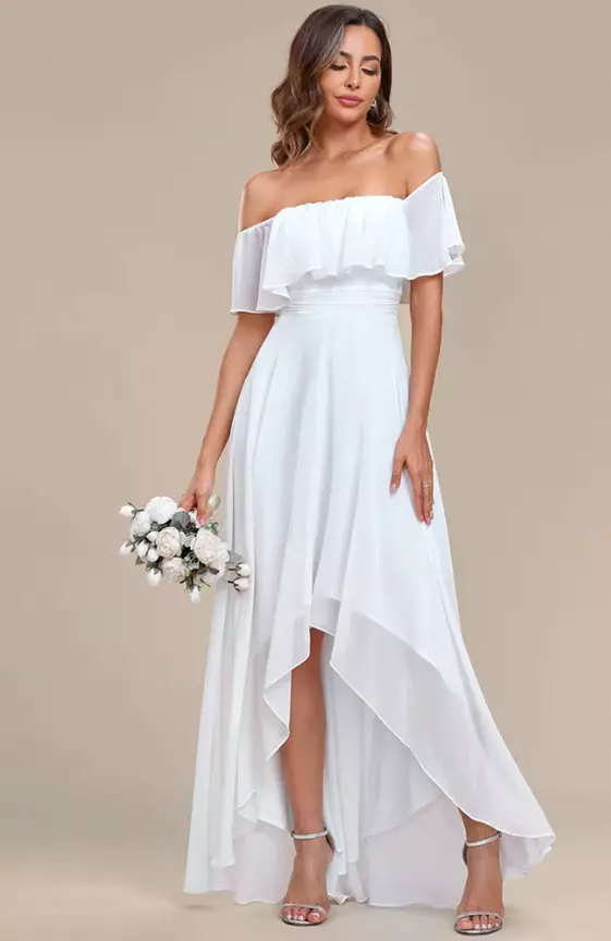 Elegant Chiffon High-Low Off The Shoulder Bridesmaid Dress

