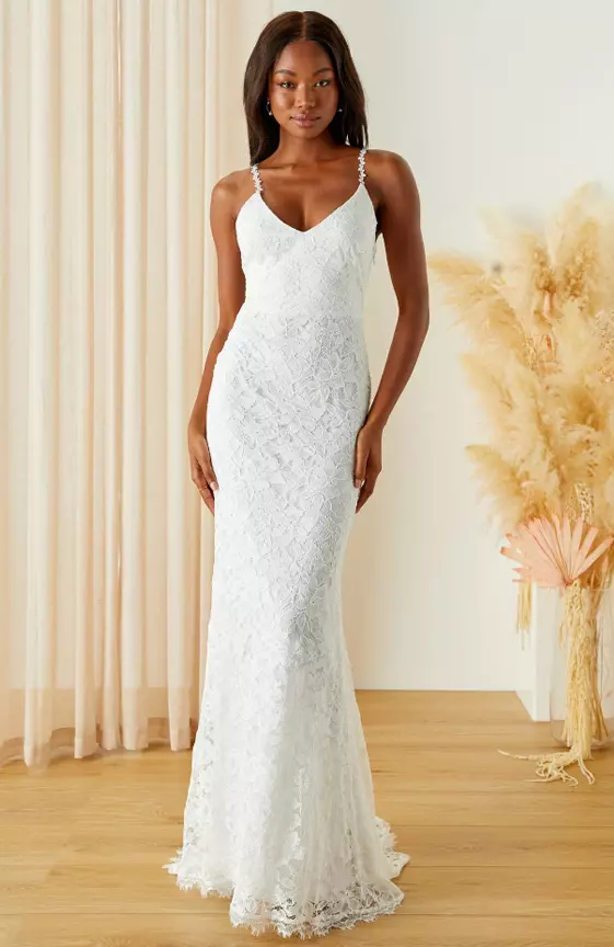 Blissful Ever After White Lace Ruched Sleeveless Maxi Dress
