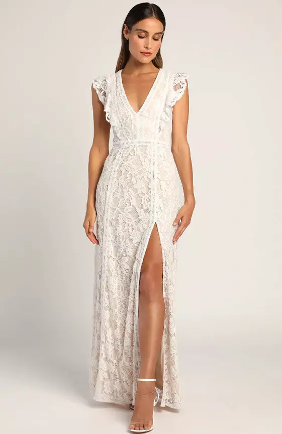 This Moment in Time White Lace Ruffled Maxi Dress
