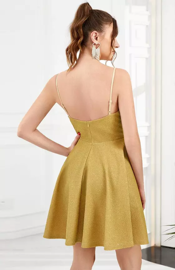 girl in gold prom dress